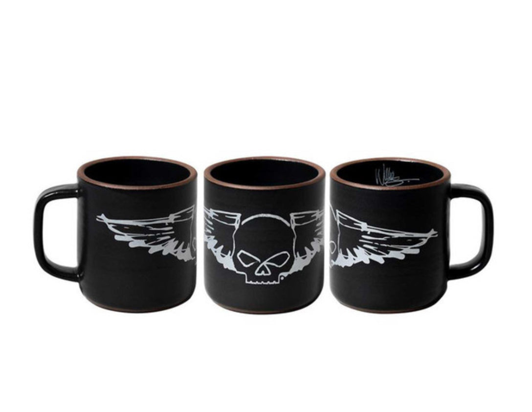 Harley Davidson Willie G Skull Silver Wings Handmade Pottery