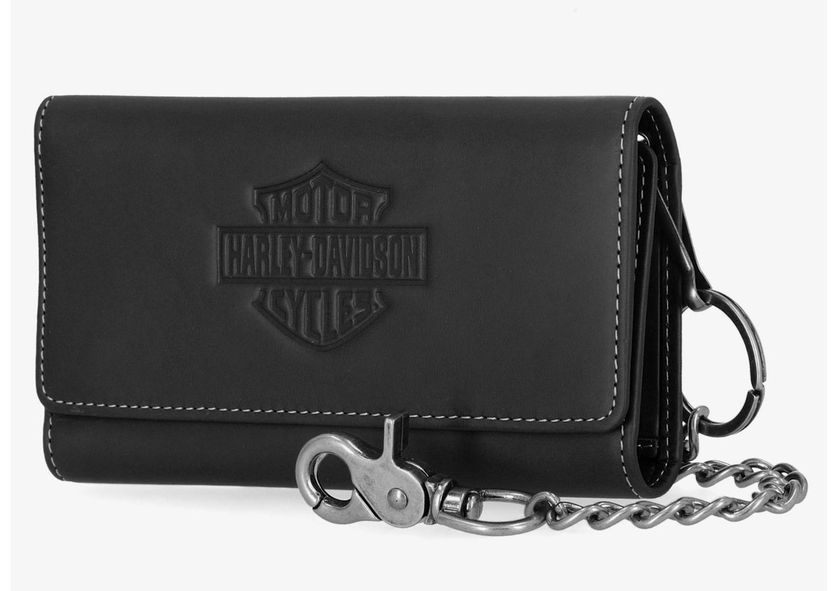 Harley Davidson Men's Bar & Shield Trucker Wallet W/Chain Black