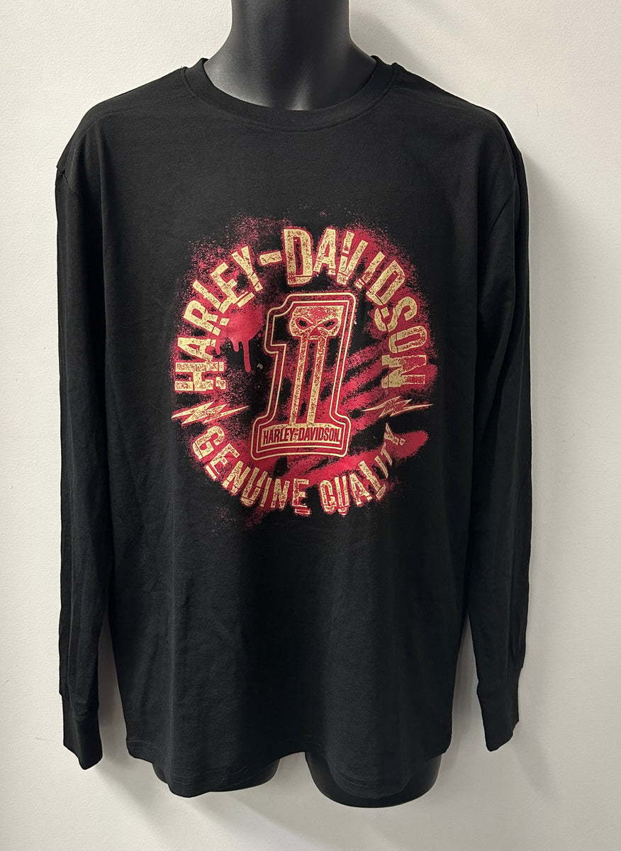 Harley Davidson Men's Dark Spray #1 Willie G Long Sleeve T-Shirt Black