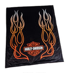 Harley Davidson Flames Bar & Shield Fleece Blanket w/ Sherpa Backing Black HDL-19508