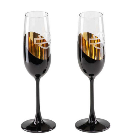Harley Davidson Champagne Glasses Electroplated Copper & Black Colors Set of 2 HDX-98744