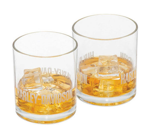 Harley Davidson Premier Rocks Glass Set 10 oz. Faux Etched H-D Logo HDX-98746