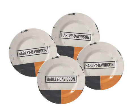 Harley Davidson Retro Block Plate Set Include Four Melamine 10.5" Plates HDX-99246