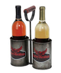 Harley Davidson Wine Bottle Caddy Metal Holds 2 Bottles Wooden Handle HDX-99266