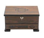 Harley Davidson Wooden Jewelry Box Storage Dark Brown Finish Locking Lid HDX-99301