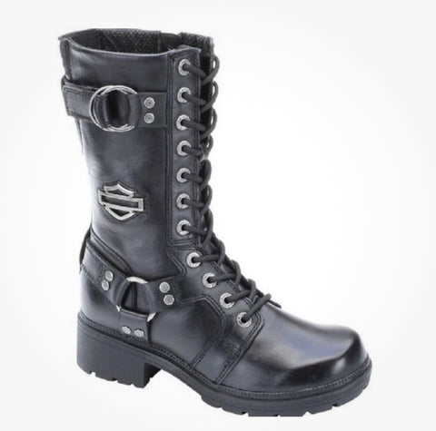 Harley Davidson Women's Eda 9" Lace Up Motorcycle Boots Black D83736