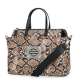 Harley Davidson Women's Python Print Bar & Shield Logo Satchel Purse Brown MHW190/01