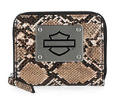 Harley-Davidson® Women's Python Print B&S Logo RFID Zip Around Wallet Brown MWW062/01