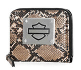 Harley-Davidson® Women's Python Print B&S Logo RFID Zip Around Wallet Brown MWW062/01