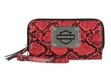 Harley-Davidson® Women's Python Print B&S Logo RFID Zip Around Wristlet Pink MWW061/16