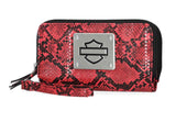 Harley-Davidson® Women's Python Print B&S Logo RFID Zip Around Wristlet Pink MWW061/16