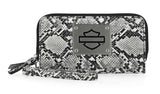Harley-Davidson® Women's Python Print B&S Logo RFID Zip Around Wristlet Black MWW061/08