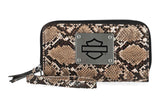 Harley-Davidson® Women's Python Print B&S Logo RFID Zip Around Wristlet Brown MWW061/01