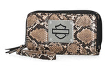 Harley-Davidson® Women's Python Print B&S Logo RFID Zip Around Wristlet Brown MWW061/01