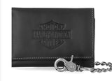 Harley-Davidson Men's Traditional Bar & Shield Embossed Medium Trifold Wallet With Chain Black MWM120/08