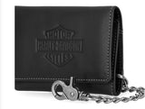 Harley-Davidson Men's Traditional Bar & Shield Embossed Medium Trifold Wallet With Chain Black MWM120/08