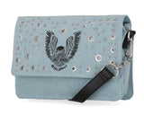 Harley-Davidson Women's Faded Denim Canvas Flap Pocket Crossbody Purse Blue MHW174/40