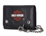 Harley-Davidson Men's Bar & Shield Patch Tri-Fold Chain Leather Wallet Black MWM102/08