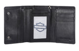 Harley-Davidson Men's Bar & Shield Patch Tri-Fold Chain Leather Wallet Black MWM102/08