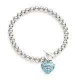 Harley Davidson Women's Turquoise B&S Heart Beaded Stretch Bracelet Stainless Steel 34B00258