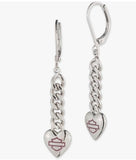 Harley-Davidson Women's Pink Bar & Shield Heart Shaped Dangle Earrings 34G00238