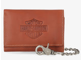 Harley-Davidson Men's Traditional Bar & Shield Embossed Medium Trifold Wallet With Chain Brown MWM120/35