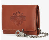 Harley-Davidson Men's Traditional Bar & Shield Embossed Medium Trifold Wallet With Chain Brown MWM120/35