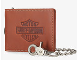 Harley Davidson Men's Bar & Shield Bifold Wallet W/Chain Brown MWM118/35