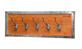 Harley Davidson Five Hook Solid Wooden Coat Rack w/Galvanized Metal Frame HDL-15327