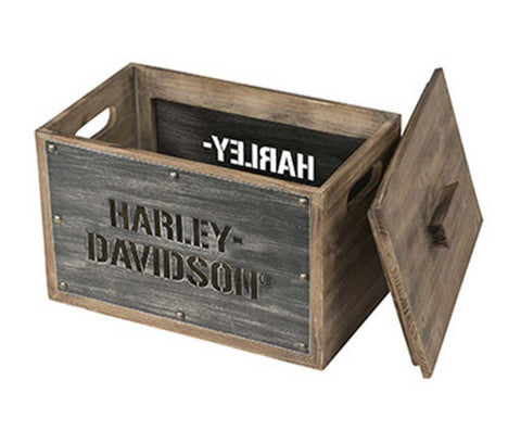 Harley Davidson Wooden Storage Box w/Lid Stainless Steel Laser Cut HDL-18587