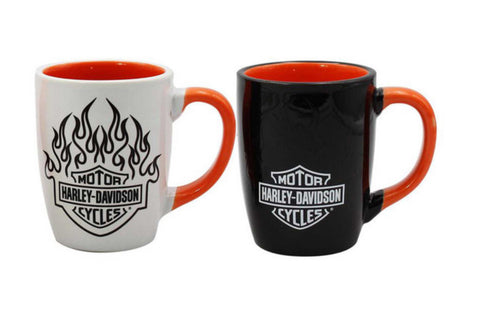 Harley Davidson Bar & Shield Flames Ceramic Mug Set 15 oz. Color Change