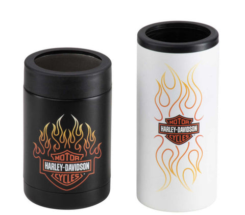 Harley Davidson Bar & Shield Flames Can Cooler Set Insulated Stainless Steel