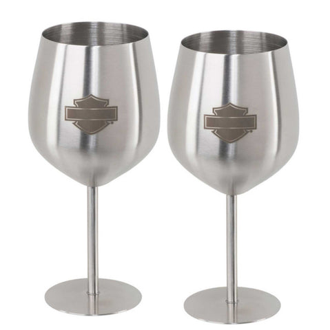 Harley Davidson Stainless Steel Bar & Shield Logo Wine Glass Set 18 oz HDL-18788