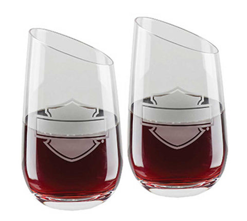 Harley Davidson Silhouette Bar & Shield Stemless Angled Wine Glass Set HDL-18797