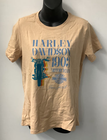 Harley Davidson Women's Repetition Short Sleeve Shirt Tan 402910930