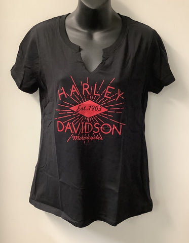 Harley Davidson Women's Diamond Burst V-Notch Short Sleeve Shirt Black R004491