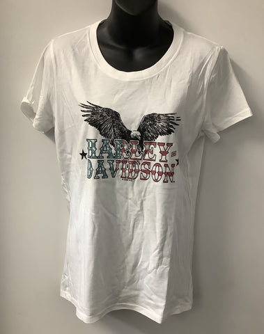 Harley Davidson Women's Eagle Tattered Short Sleeve Shirt White 402911120