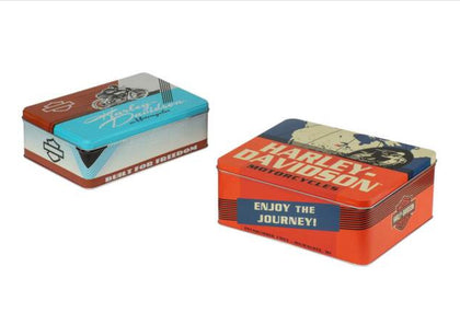 Harley-Davidson® Metal Storage Tins Containers, Embossed Vintage Graphics Set of 2 HDL-18598