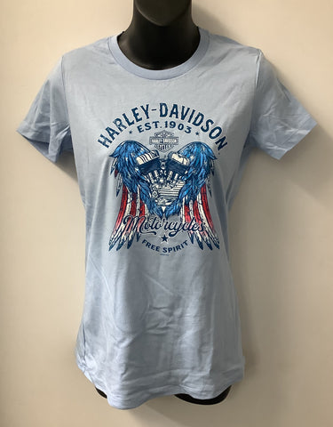Harley Davidson Women's Heart Flag Short Sleeve Shirt Blue 402911100